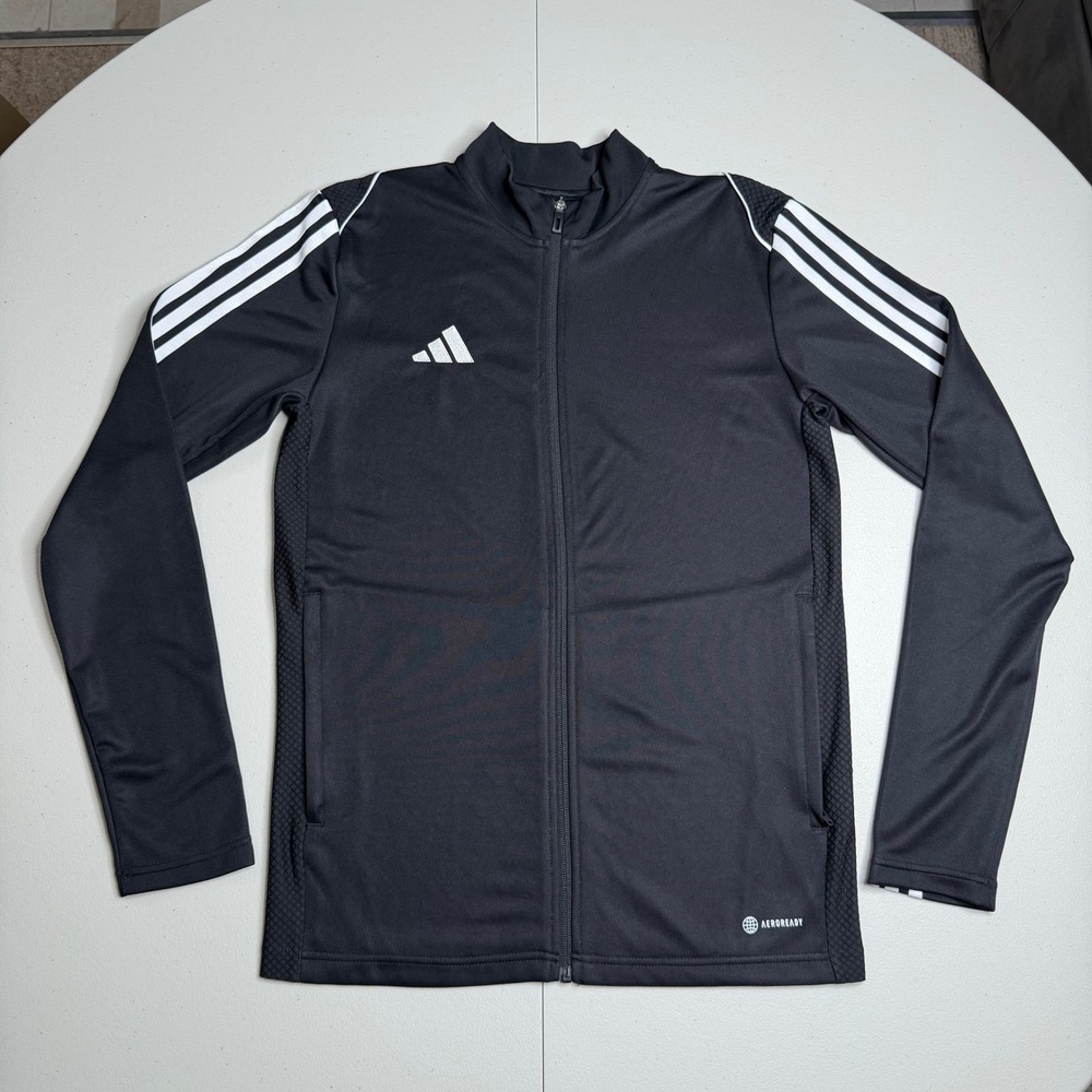 Adidas Mens Small Aeroready Tiro Track Jacket Black White Striped Slim Fit